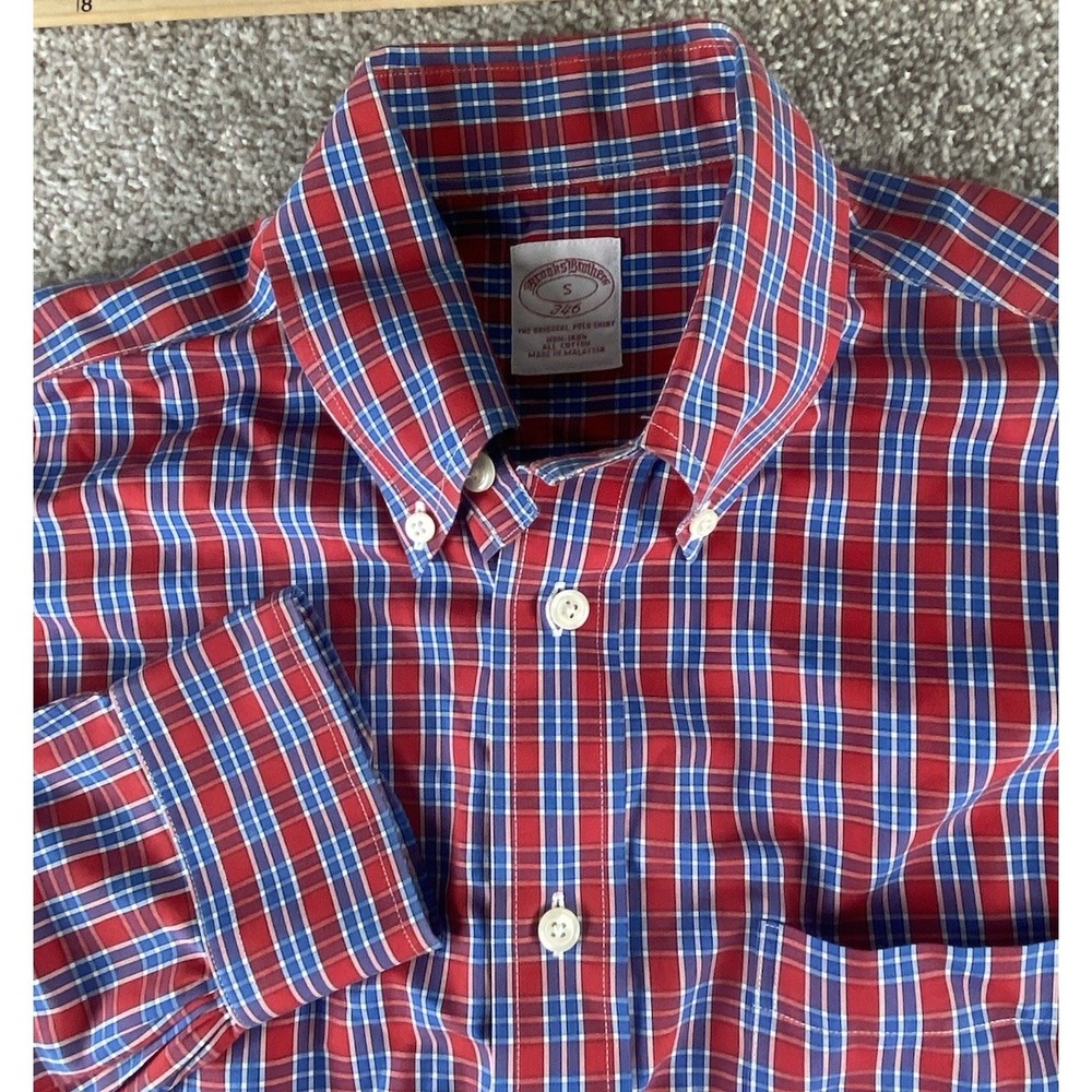 Brooks Brothers 346 Cotton Red/Blue Colorful Plaid Non Iron Shirt Men S Pocket